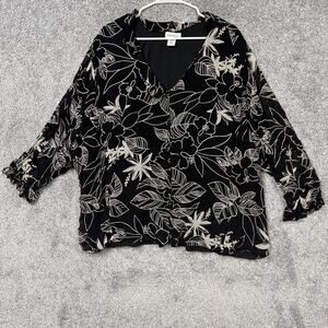 Avenue Tunic Blouse Womens 30/32 Plus Black Floral Boho Cottagecore Layering Y2K